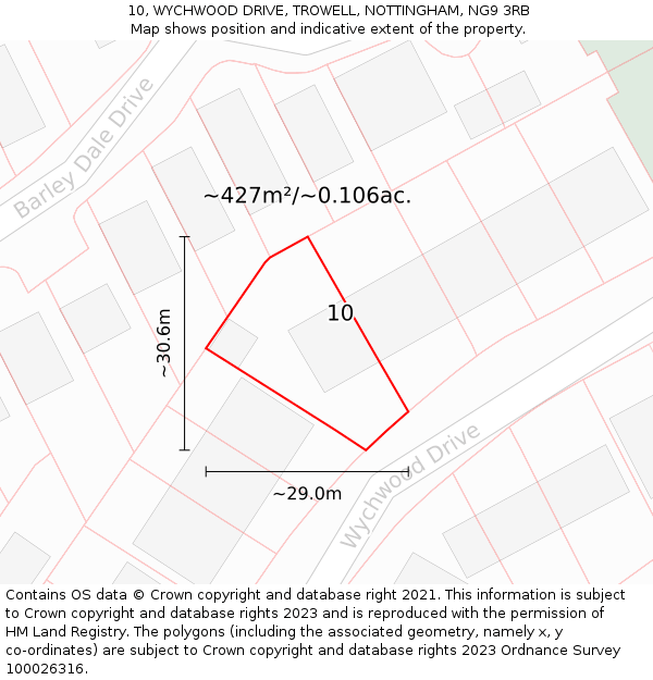 10, WYCHWOOD DRIVE, TROWELL, NOTTINGHAM, NG9 3RB: Plot and title map