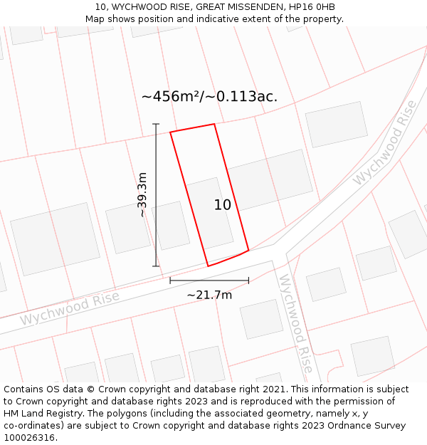 10, WYCHWOOD RISE, GREAT MISSENDEN, HP16 0HB: Plot and title map