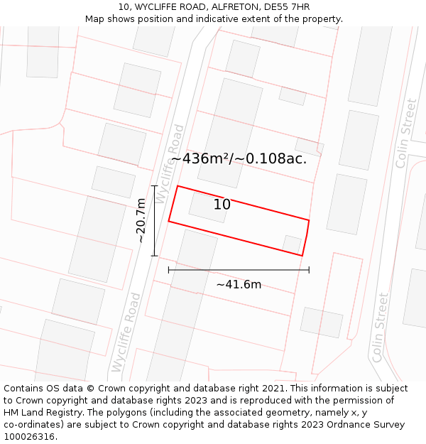 10, WYCLIFFE ROAD, ALFRETON, DE55 7HR: Plot and title map