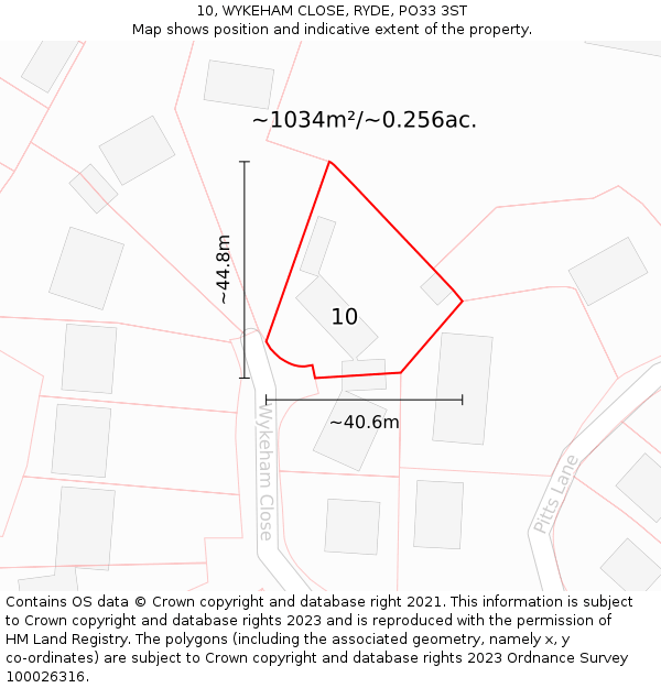 10, WYKEHAM CLOSE, RYDE, PO33 3ST: Plot and title map