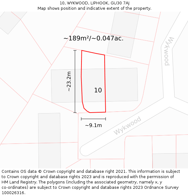 10, WYKWOOD, LIPHOOK, GU30 7AJ: Plot and title map