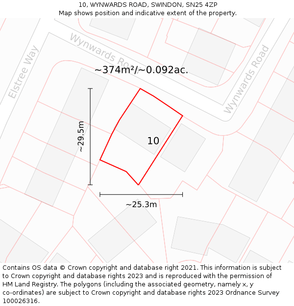 10, WYNWARDS ROAD, SWINDON, SN25 4ZP: Plot and title map