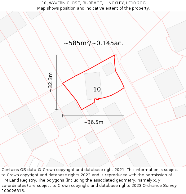 10, WYVERN CLOSE, BURBAGE, HINCKLEY, LE10 2GG: Plot and title map