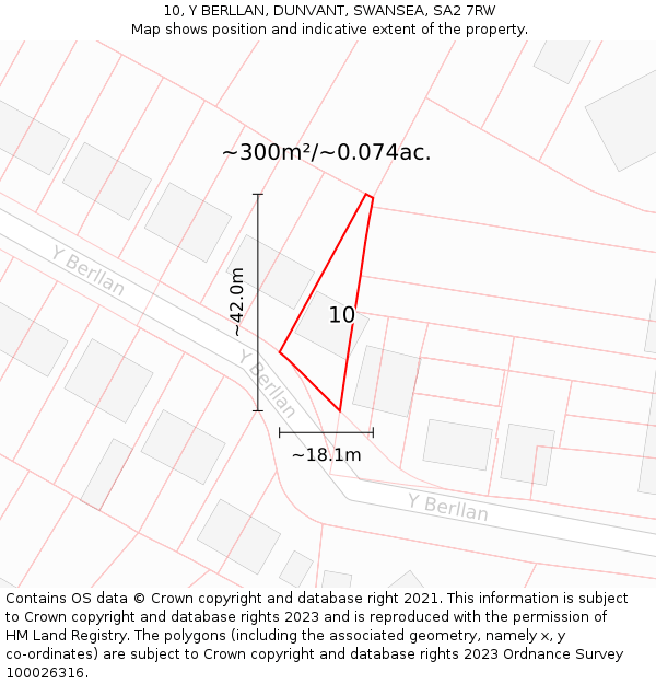 10, Y BERLLAN, DUNVANT, SWANSEA, SA2 7RW: Plot and title map