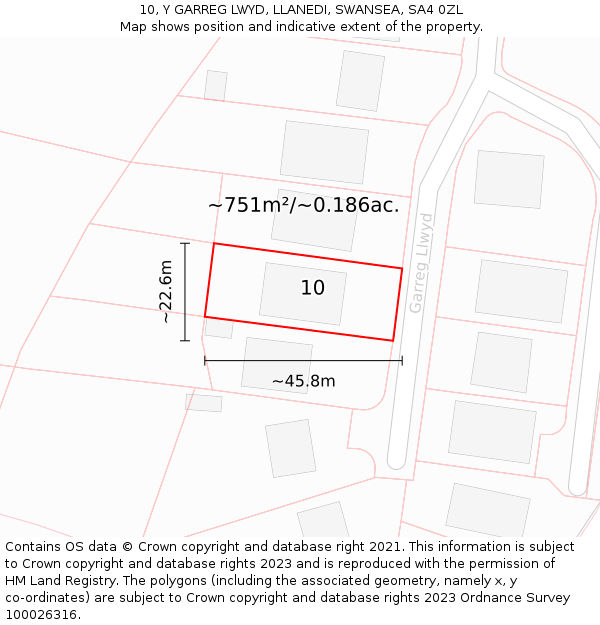 10, Y GARREG LWYD, LLANEDI, SWANSEA, SA4 0ZL: Plot and title map