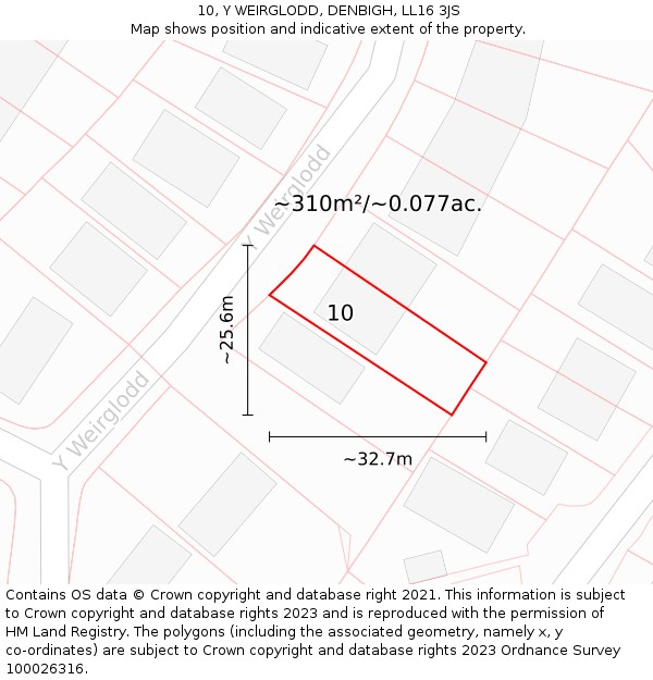 10, Y WEIRGLODD, DENBIGH, LL16 3JS: Plot and title map