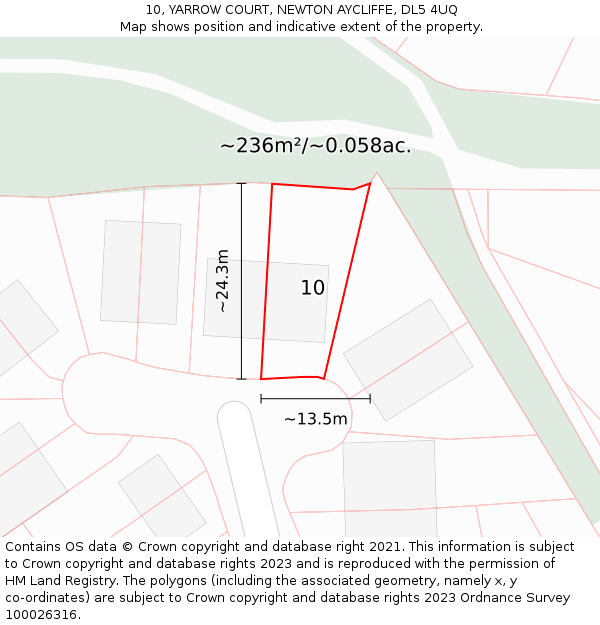 10, YARROW COURT, NEWTON AYCLIFFE, DL5 4UQ: Plot and title map