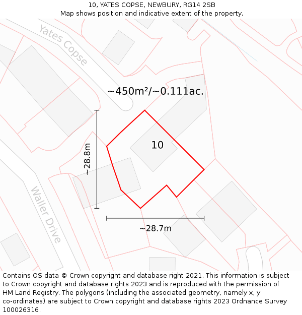 10, YATES COPSE, NEWBURY, RG14 2SB: Plot and title map