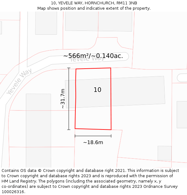 10, YEVELE WAY, HORNCHURCH, RM11 3NB: Plot and title map