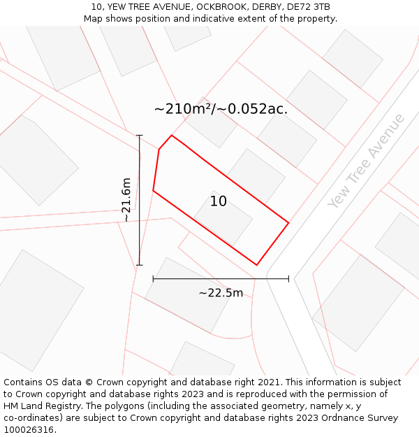 10, YEW TREE AVENUE, OCKBROOK, DERBY, DE72 3TB: Plot and title map