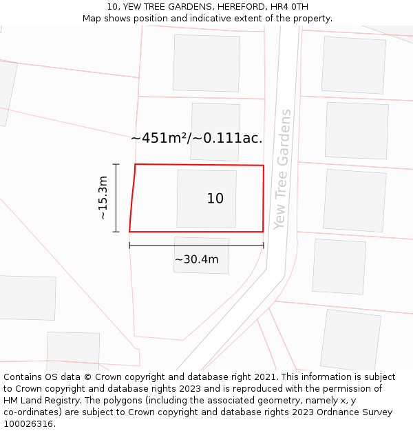 10, YEW TREE GARDENS, HEREFORD, HR4 0TH: Plot and title map