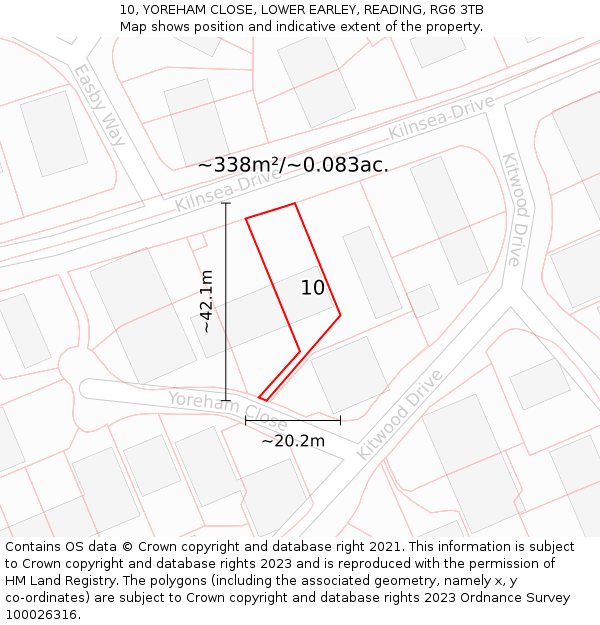 10, YOREHAM CLOSE, LOWER EARLEY, READING, RG6 3TB: Plot and title map