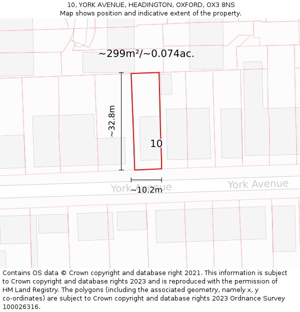 10, YORK AVENUE, HEADINGTON, OXFORD, OX3 8NS: Plot and title map