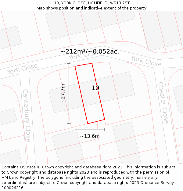 10, YORK CLOSE, LICHFIELD, WS13 7ST: Plot and title map