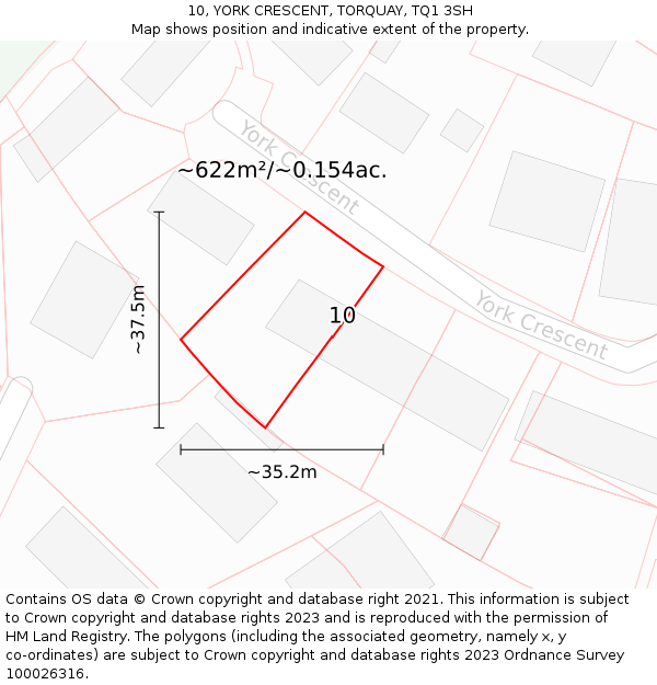 10, YORK CRESCENT, TORQUAY, TQ1 3SH: Plot and title map