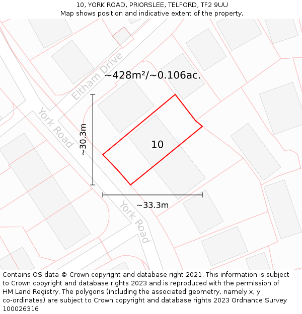 10, YORK ROAD, PRIORSLEE, TELFORD, TF2 9UU: Plot and title map