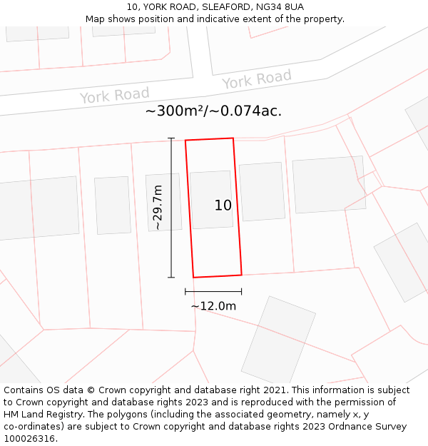 10, YORK ROAD, SLEAFORD, NG34 8UA: Plot and title map