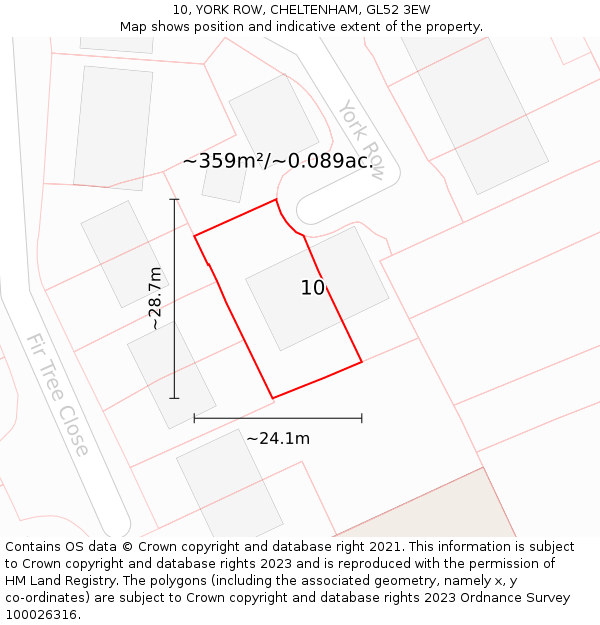 10, YORK ROW, CHELTENHAM, GL52 3EW: Plot and title map