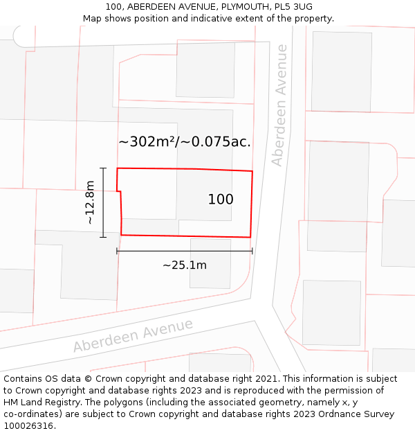 100, ABERDEEN AVENUE, PLYMOUTH, PL5 3UG: Plot and title map