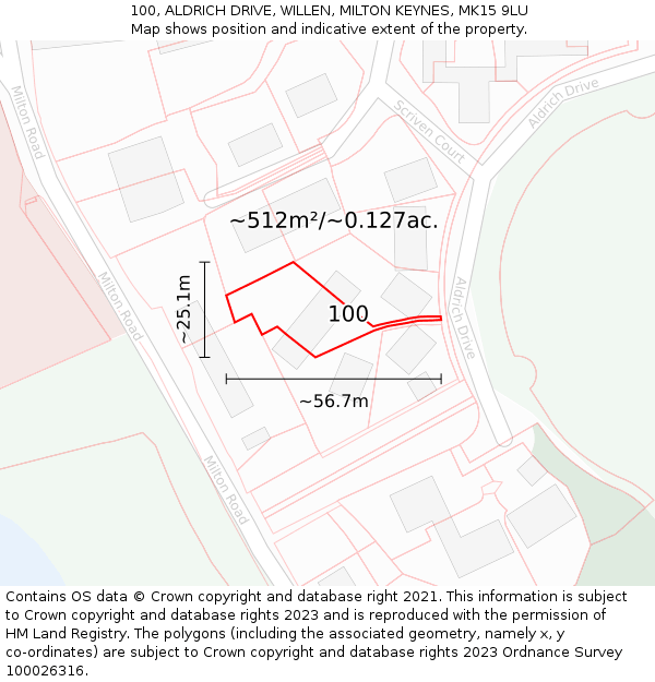 100, ALDRICH DRIVE, WILLEN, MILTON KEYNES, MK15 9LU: Plot and title map