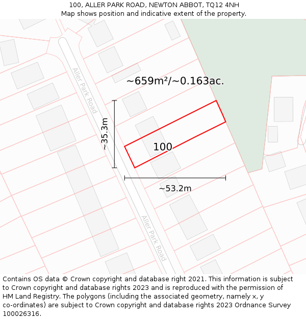 100, ALLER PARK ROAD, NEWTON ABBOT, TQ12 4NH: Plot and title map