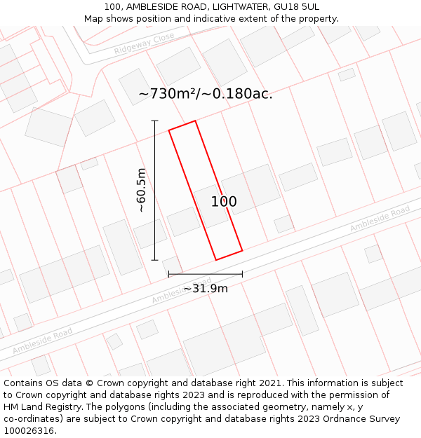 100, AMBLESIDE ROAD, LIGHTWATER, GU18 5UL: Plot and title map