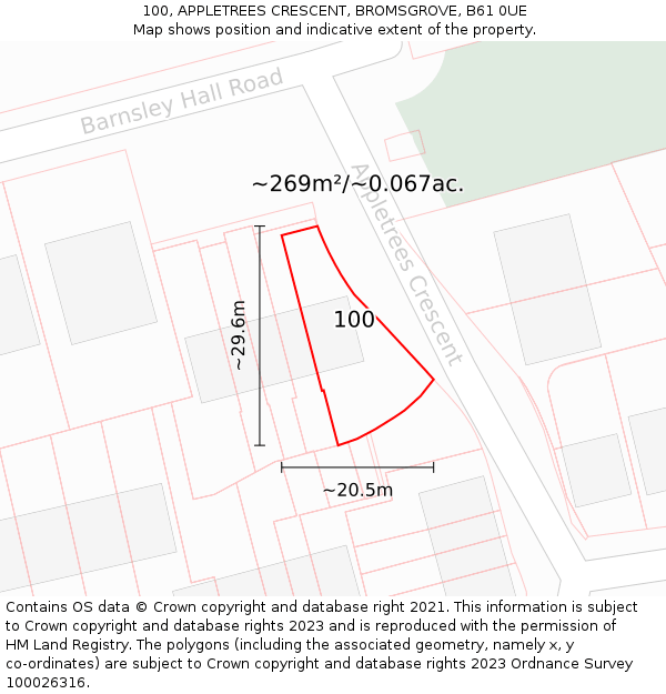 100, APPLETREES CRESCENT, BROMSGROVE, B61 0UE: Plot and title map