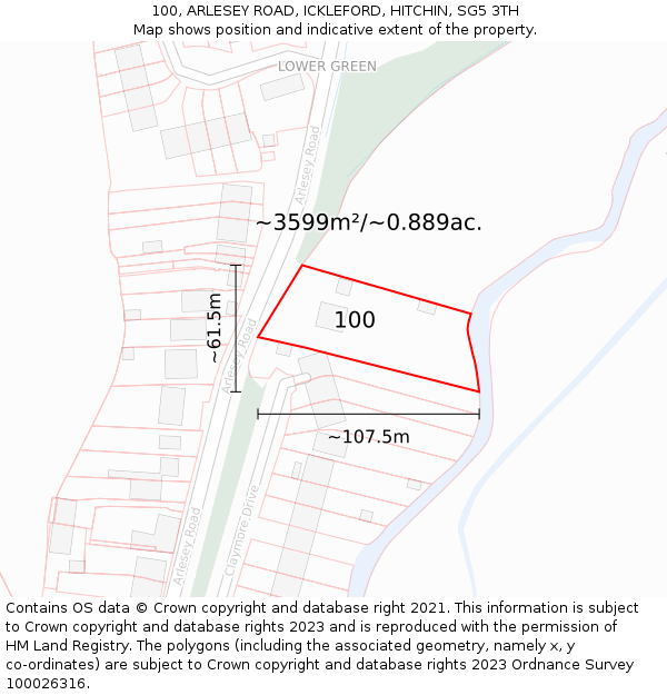 100, ARLESEY ROAD, ICKLEFORD, HITCHIN, SG5 3TH: Plot and title map