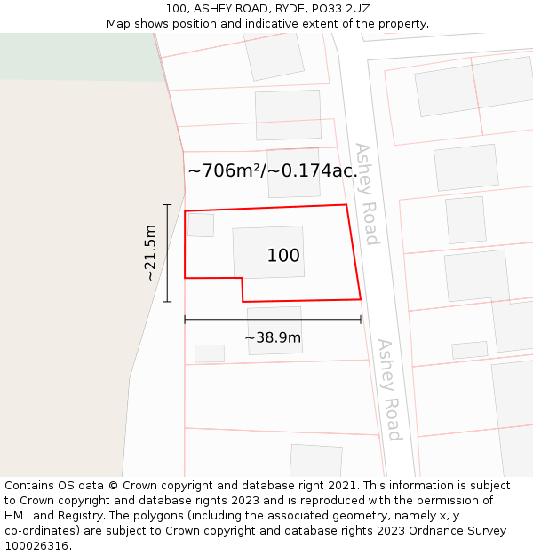 100, ASHEY ROAD, RYDE, PO33 2UZ: Plot and title map