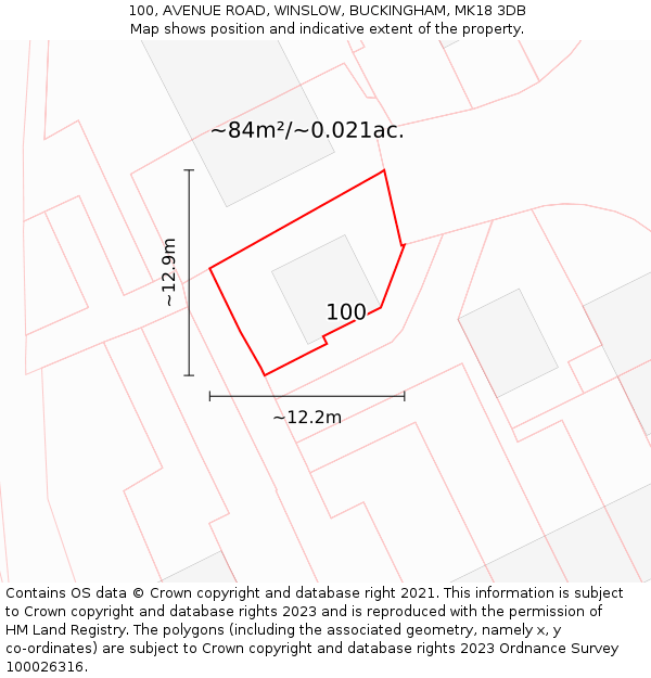 100, AVENUE ROAD, WINSLOW, BUCKINGHAM, MK18 3DB: Plot and title map