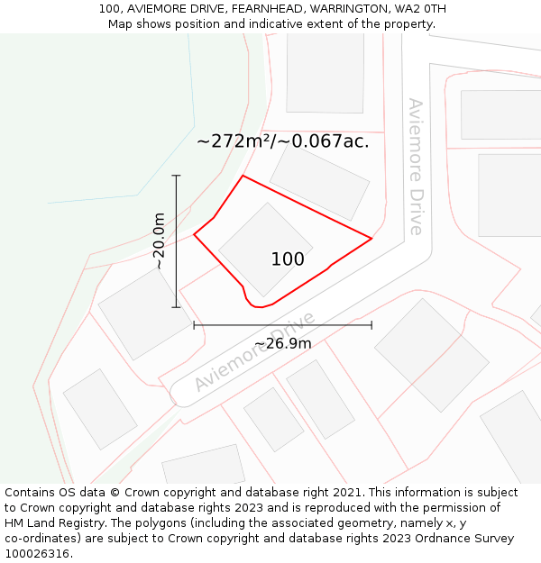 100, AVIEMORE DRIVE, FEARNHEAD, WARRINGTON, WA2 0TH: Plot and title map