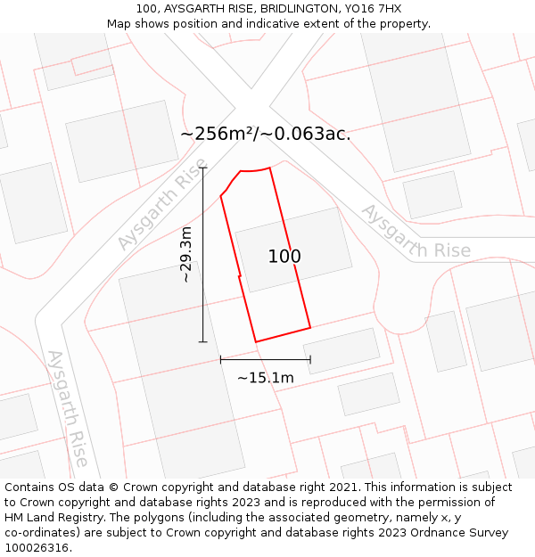 100, AYSGARTH RISE, BRIDLINGTON, YO16 7HX: Plot and title map