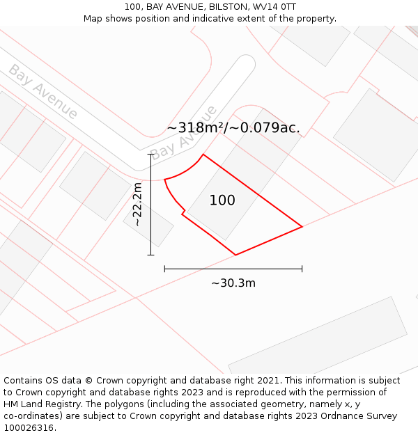 100, BAY AVENUE, BILSTON, WV14 0TT: Plot and title map