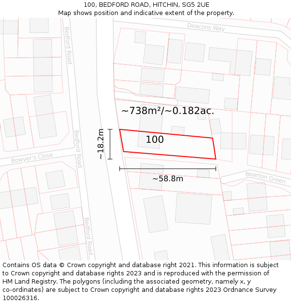 100, BEDFORD ROAD, HITCHIN, SG5 2UE: Plot and title map