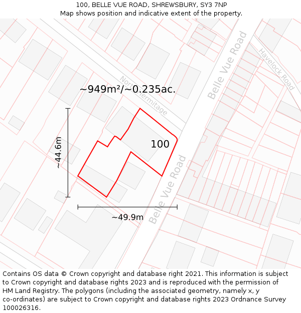 100, BELLE VUE ROAD, SHREWSBURY, SY3 7NP: Plot and title map