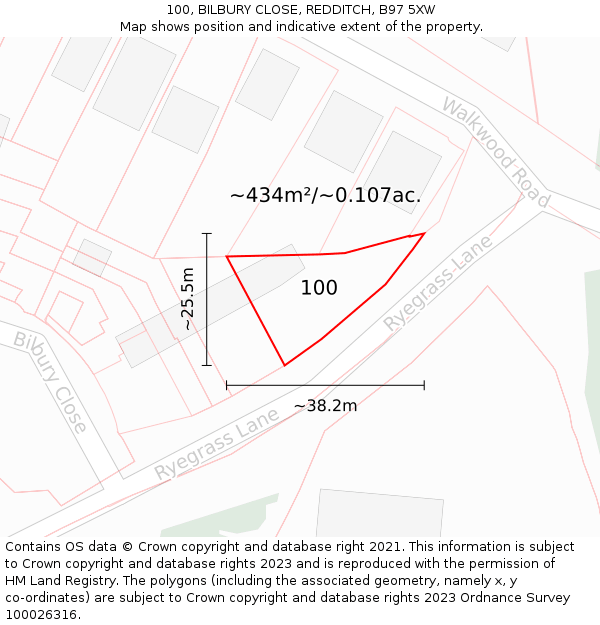 100, BILBURY CLOSE, REDDITCH, B97 5XW: Plot and title map