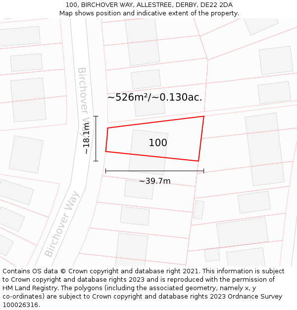 100, BIRCHOVER WAY, ALLESTREE, DERBY, DE22 2DA: Plot and title map