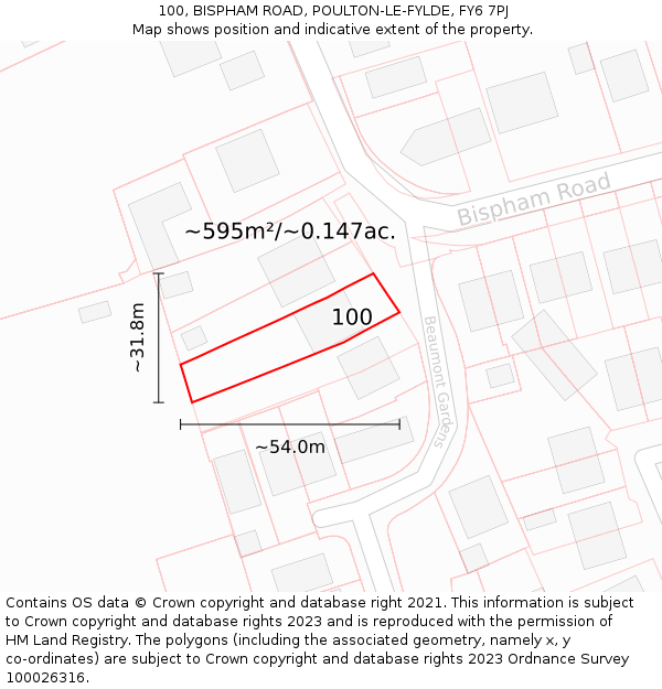 100, BISPHAM ROAD, POULTON-LE-FYLDE, FY6 7PJ: Plot and title map