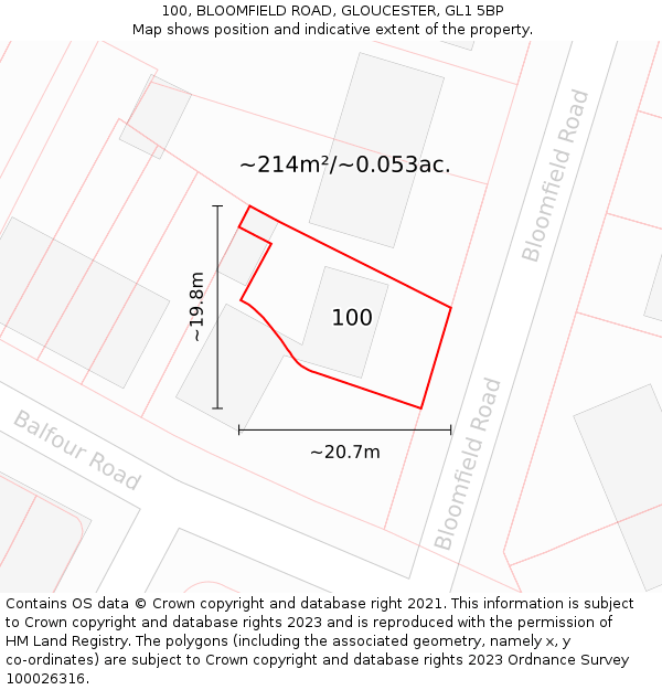 100, BLOOMFIELD ROAD, GLOUCESTER, GL1 5BP: Plot and title map