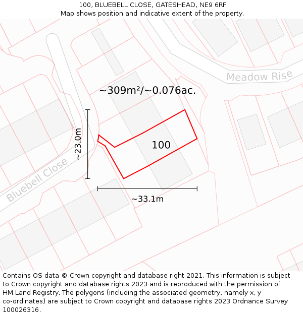 100, BLUEBELL CLOSE, GATESHEAD, NE9 6RF: Plot and title map