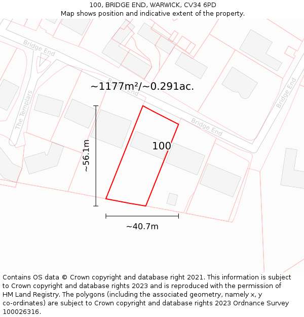 100, BRIDGE END, WARWICK, CV34 6PD: Plot and title map