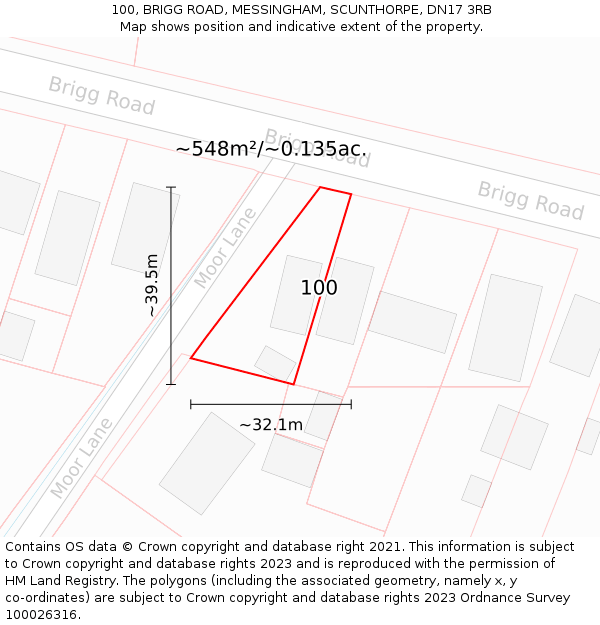 100, BRIGG ROAD, MESSINGHAM, SCUNTHORPE, DN17 3RB: Plot and title map