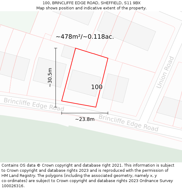 100, BRINCLIFFE EDGE ROAD, SHEFFIELD, S11 9BX: Plot and title map