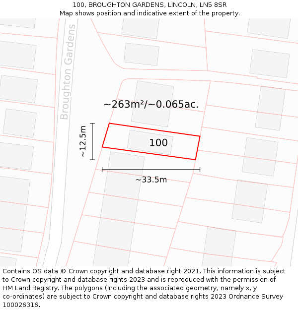 100, BROUGHTON GARDENS, LINCOLN, LN5 8SR: Plot and title map
