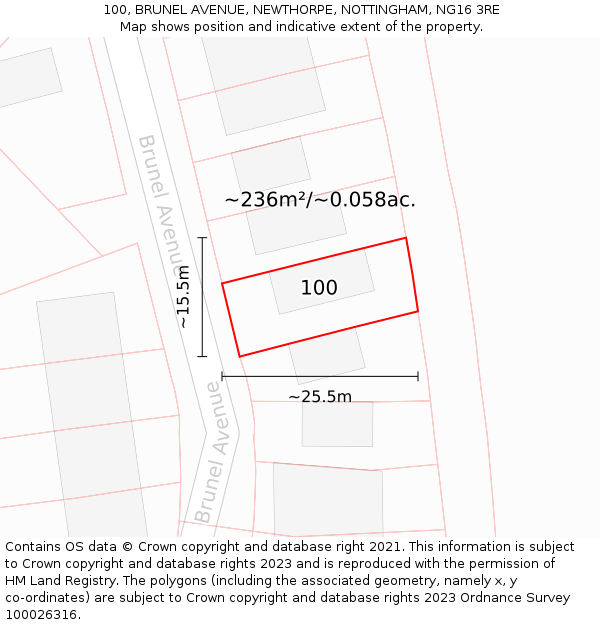100, BRUNEL AVENUE, NEWTHORPE, NOTTINGHAM, NG16 3RE: Plot and title map
