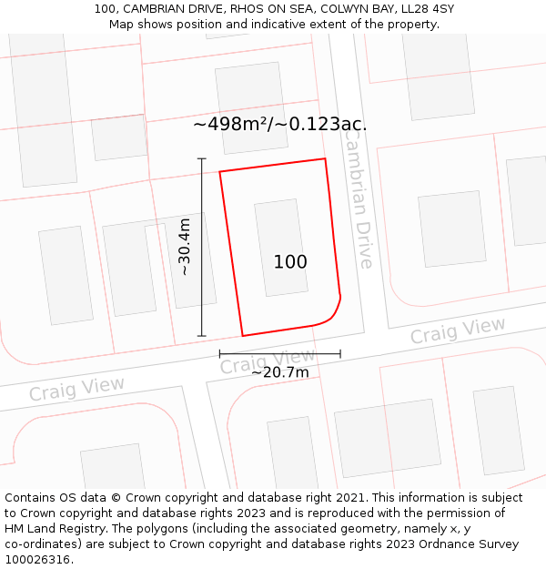 100, CAMBRIAN DRIVE, RHOS ON SEA, COLWYN BAY, LL28 4SY: Plot and title map