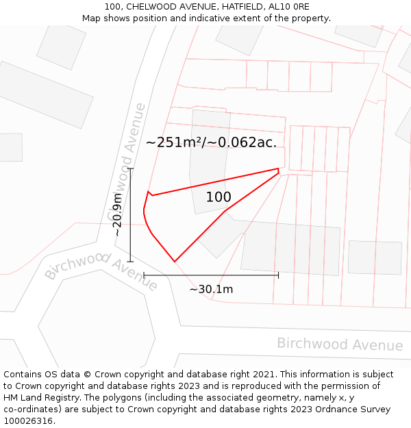 100, CHELWOOD AVENUE, HATFIELD, AL10 0RE: Plot and title map
