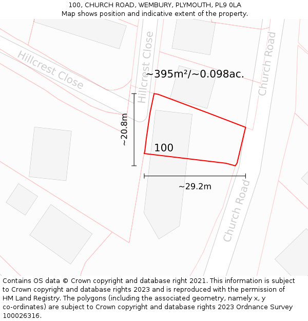 100, CHURCH ROAD, WEMBURY, PLYMOUTH, PL9 0LA: Plot and title map