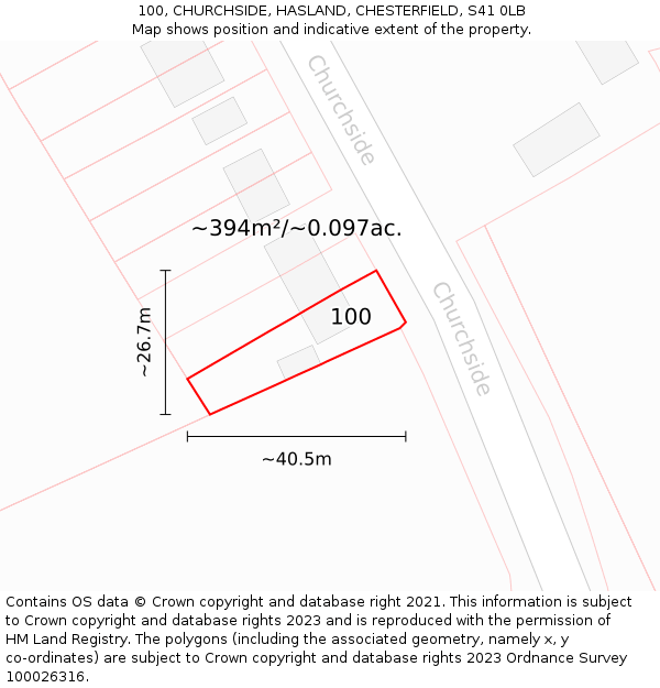 100, CHURCHSIDE, HASLAND, CHESTERFIELD, S41 0LB: Plot and title map