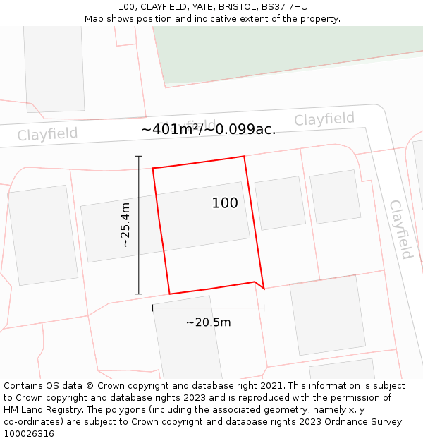 100, CLAYFIELD, YATE, BRISTOL, BS37 7HU: Plot and title map